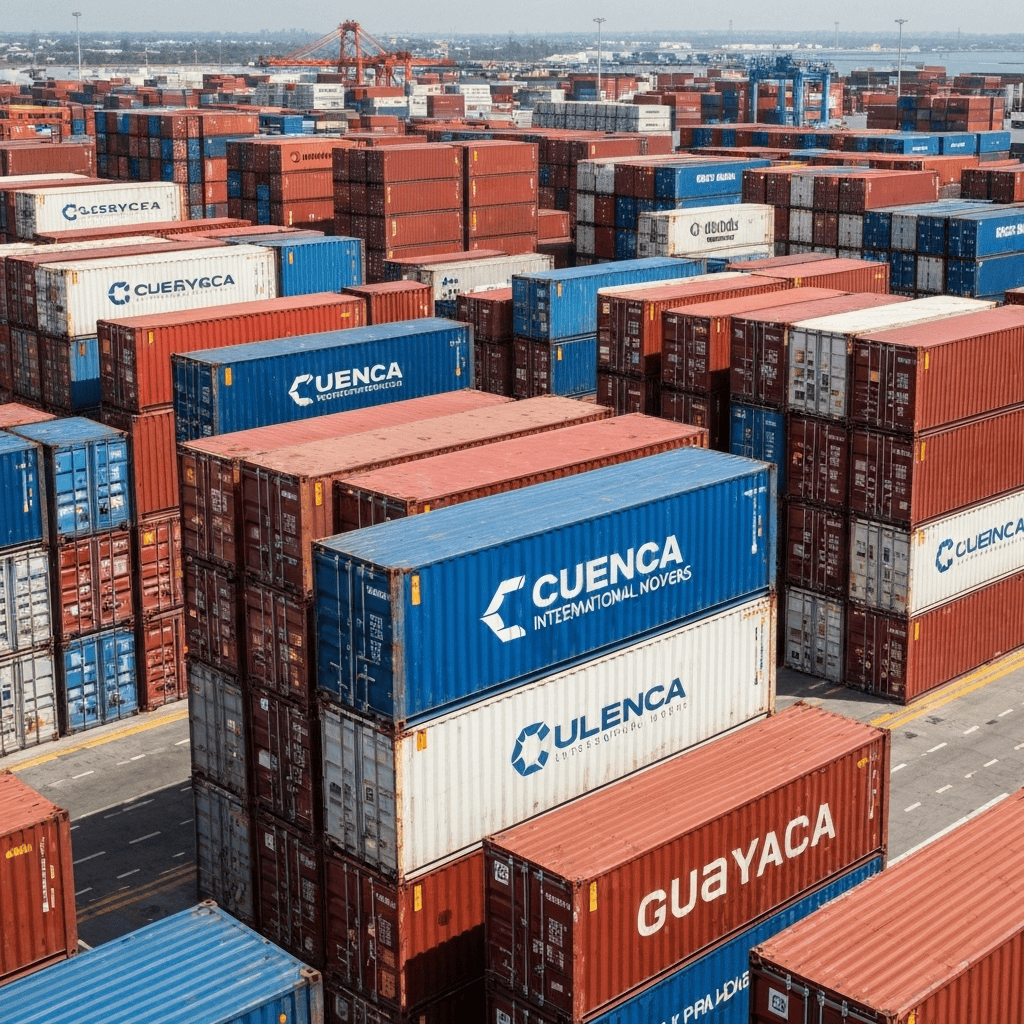 A secure shipping container being loaded for an international move.