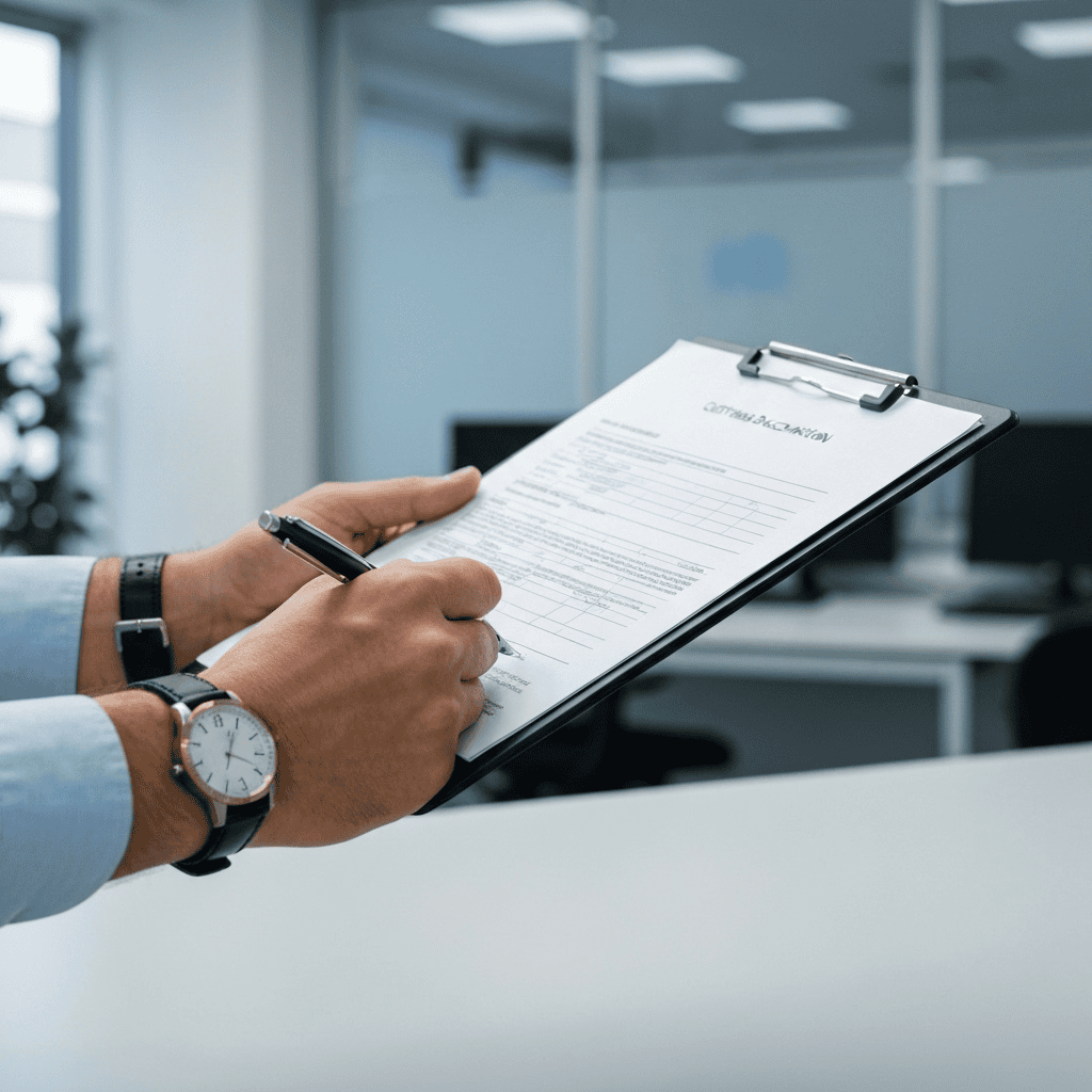 Paperwork being processed with Ecuadorian customs officials.