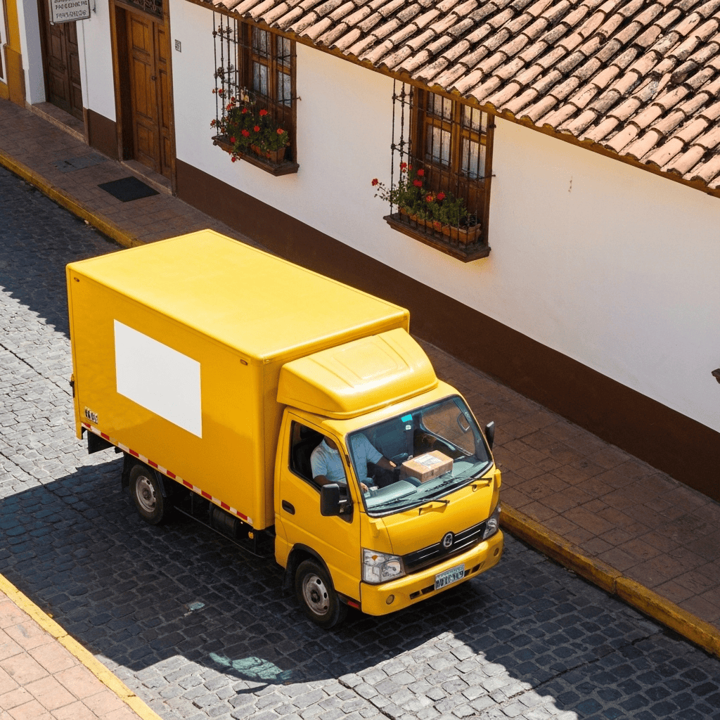 A happy customer receiving their delivered package at home.